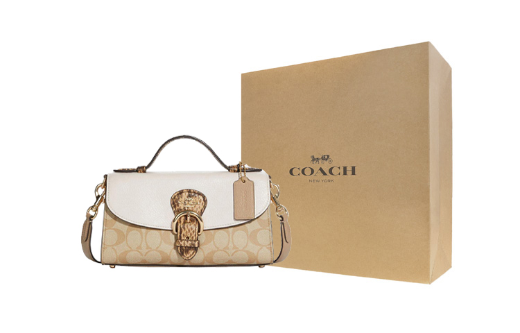 

COACH Кожаная сумка через плечо малого размера женская классическая цвета слоновой кости с монограммой