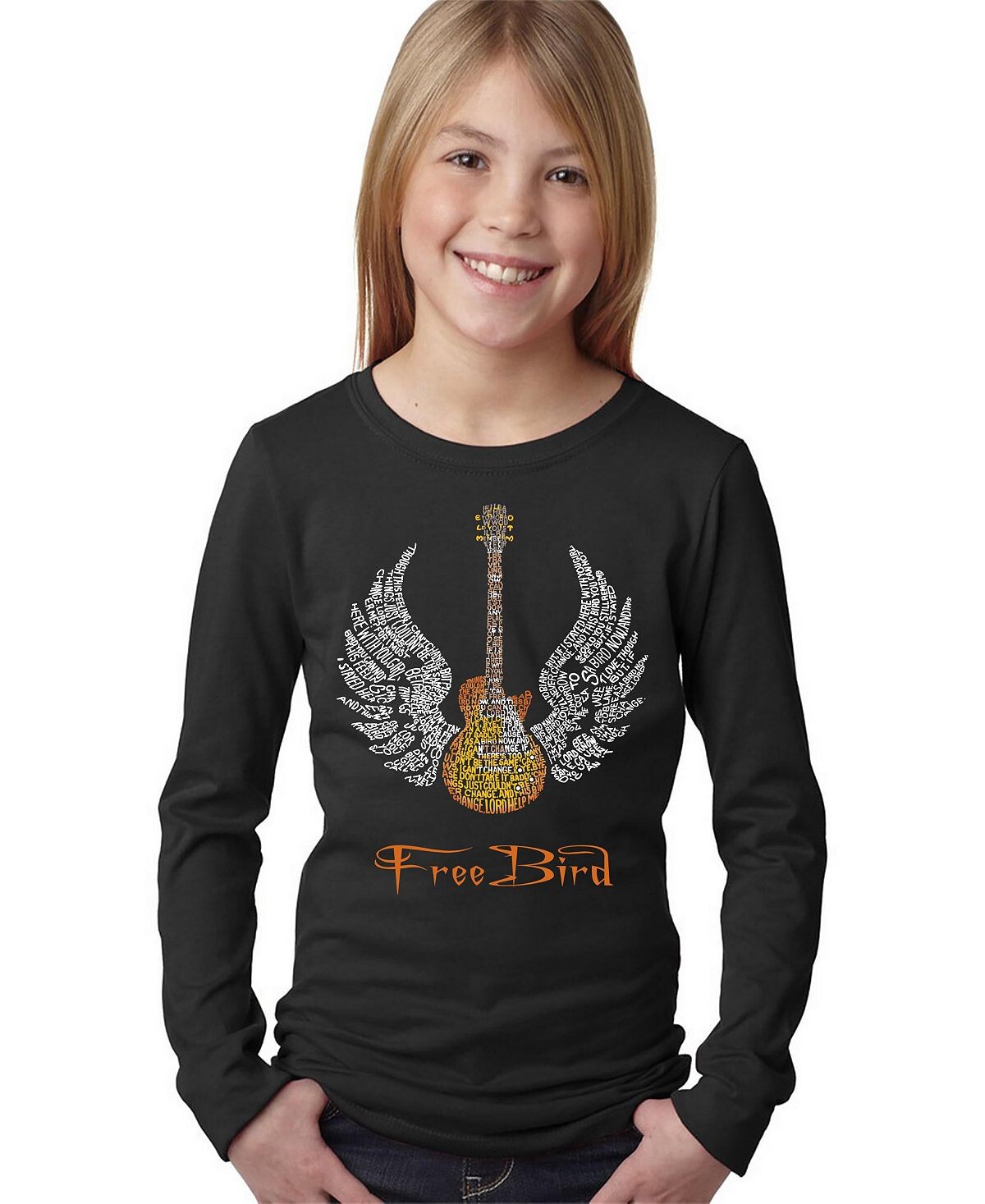 

Футболка с длинным рукавом Big Girl's Word Art и текст песни Freebird LA Pop Art