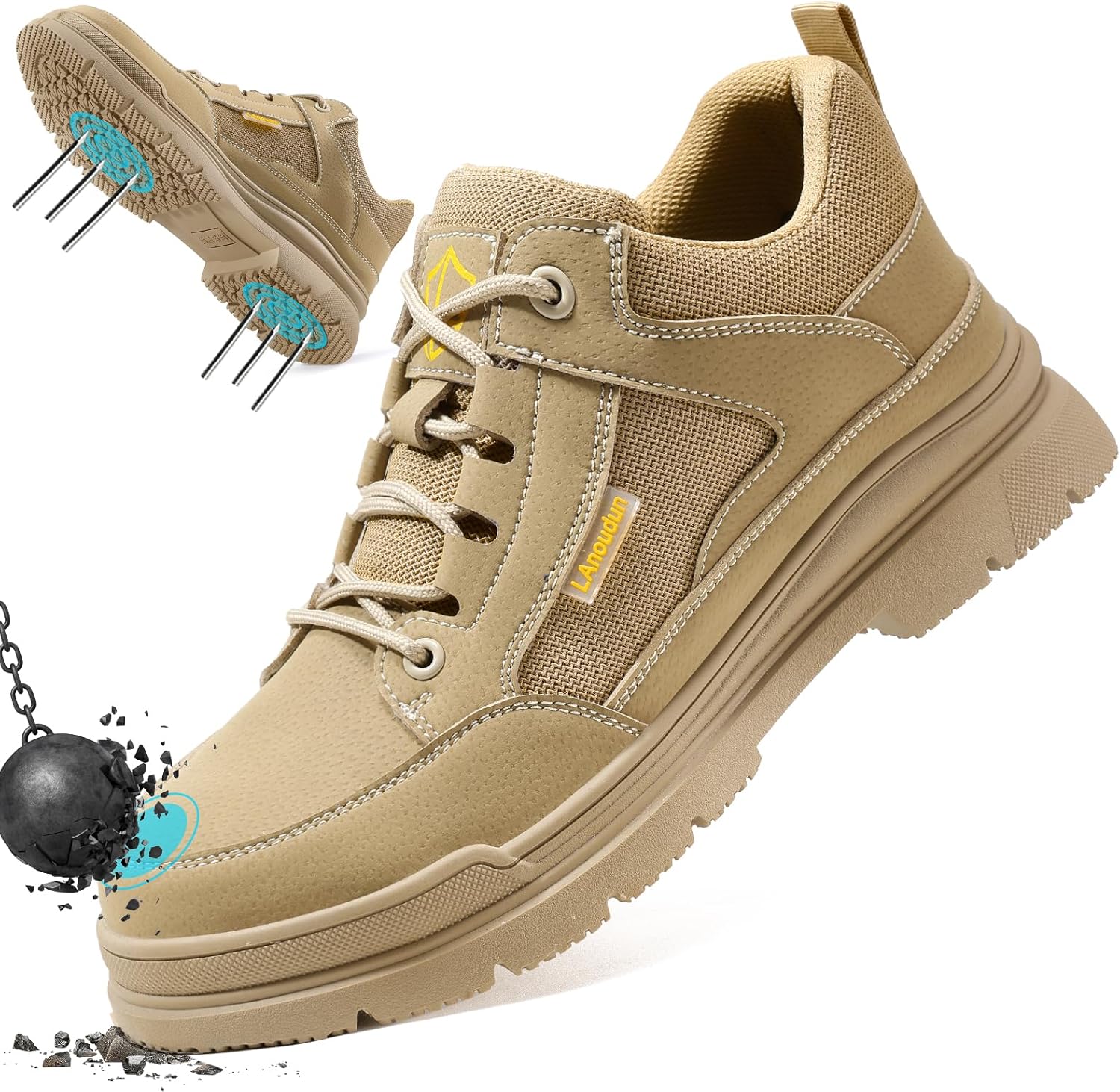 

Мужские ботинки с стальным носком, легкие, с защищенной подошвой, безопасная обувь для работы, удобные для строительных и складских работ Gsutenmre, Sand