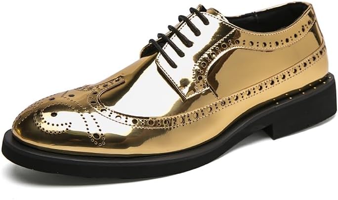 

Мужские туфли Oxford с шнуровкой Brogue с тиснением, блестящие дерби, противоскользящие, низкие, с резиновой подошвой, для вечеринок Jiadeli, золотой