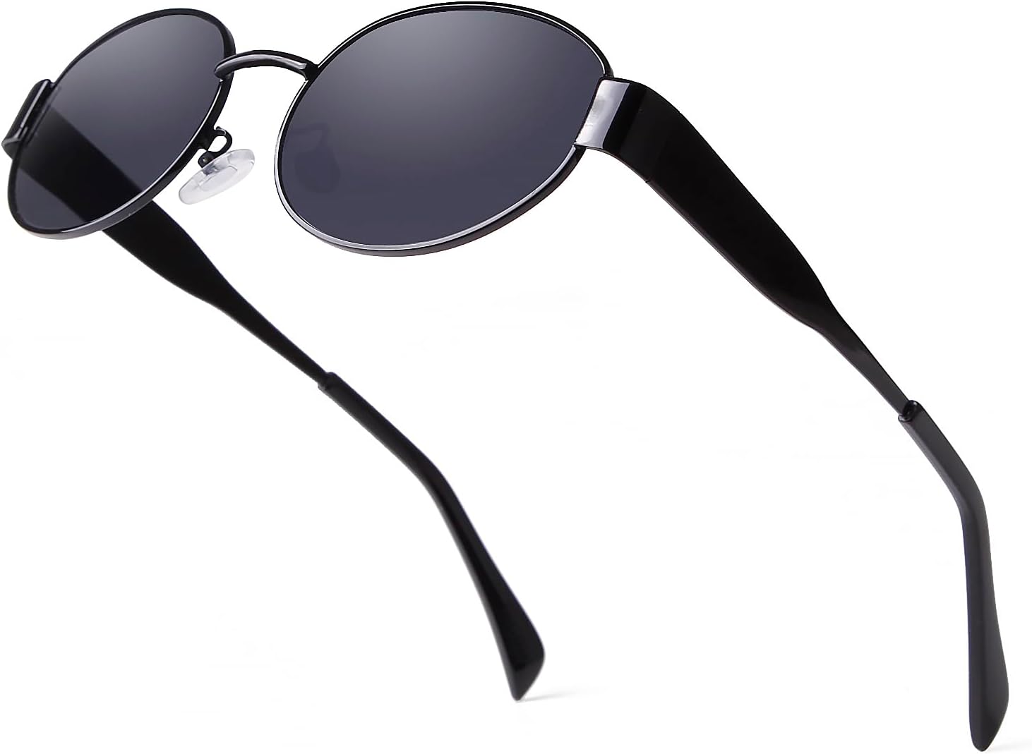 

Ретро-солнцезащитные очки овальной формы для женщин и мужчин, винтажные солнцезащитные очки в стиле 90-х с металлической оправой, классические очки с защитой от УФ-излучения UV400 Laurinny, Black/Grey