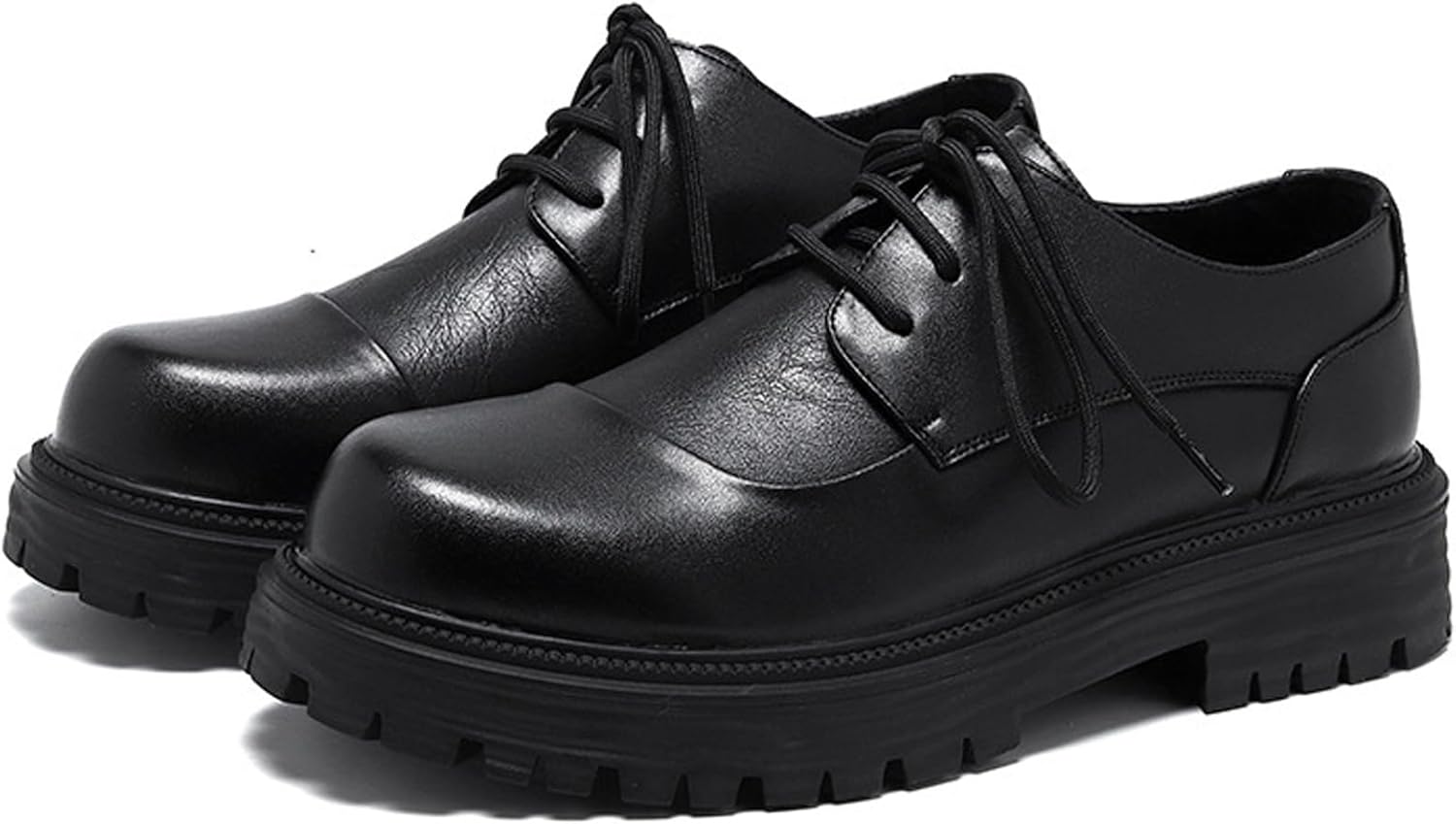 

Мужские кожаные оксфорды на шнуровке с платформой, круглый носок, грубый каблук, подошва с протектором, увеличивающие рост, дерби, повседневные, рабочие, офисные, деловые туфли Tznbgge, черный