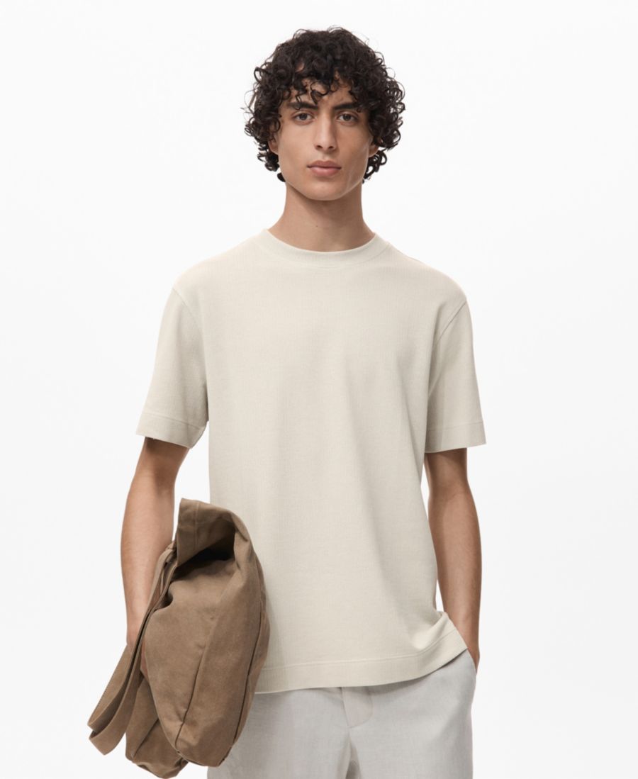 

Мужская хлопковая футболка тонкой вязки MANGO, Ice Gray