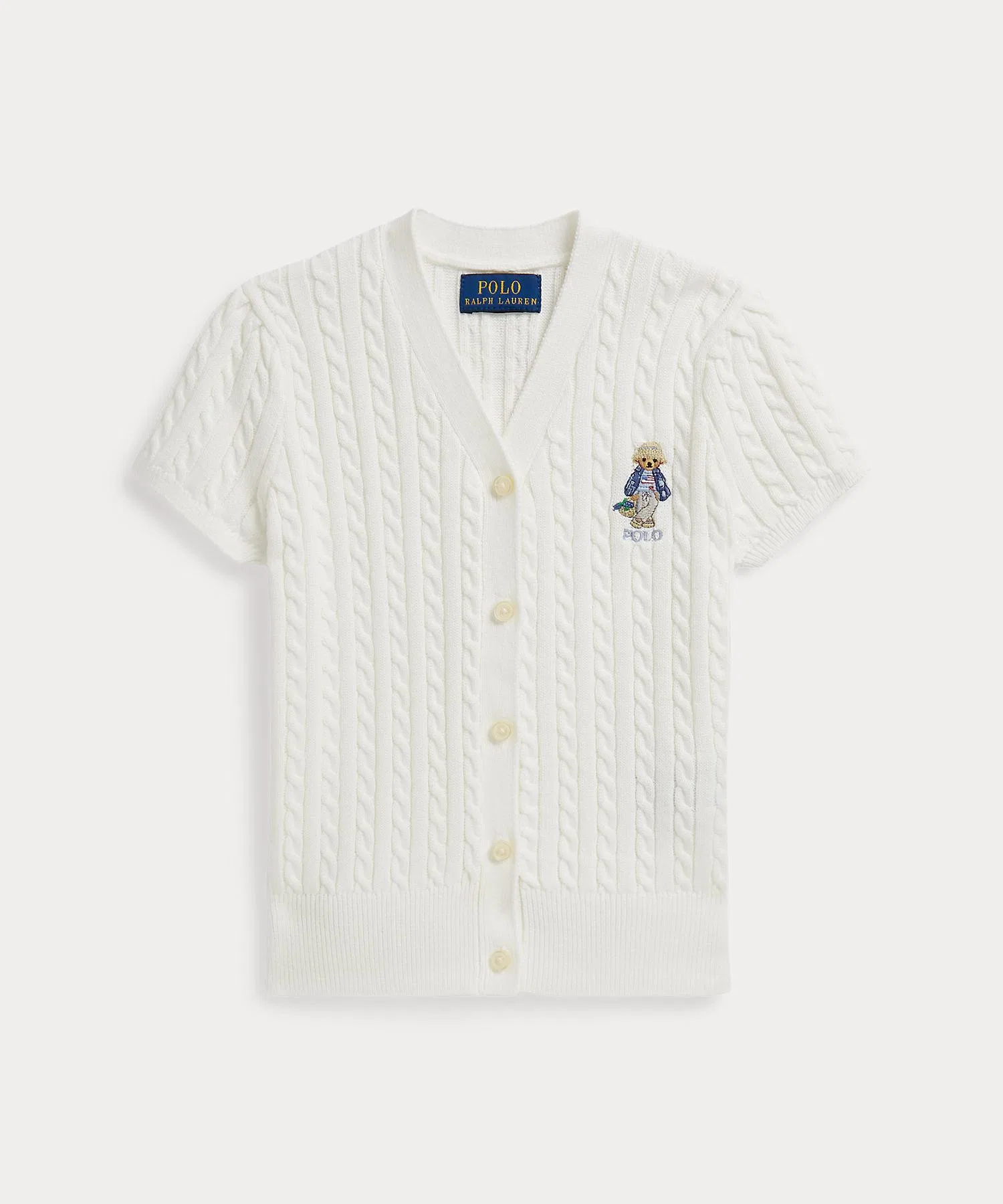Хлопковый кардиган Polo Bear с V-образным вырезом и косами.