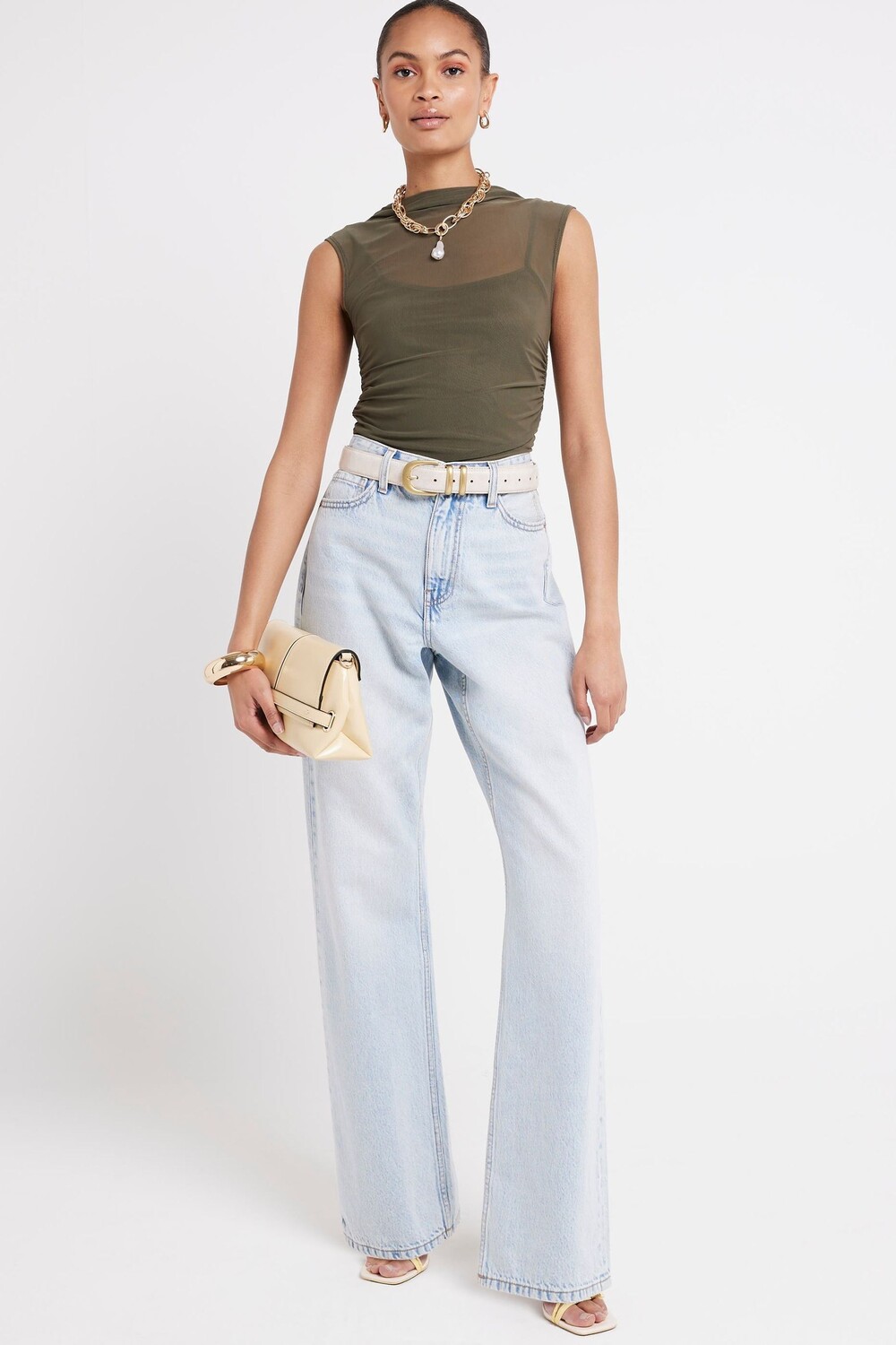 

Топ из сетки с высоким воротом River Island, зеленый