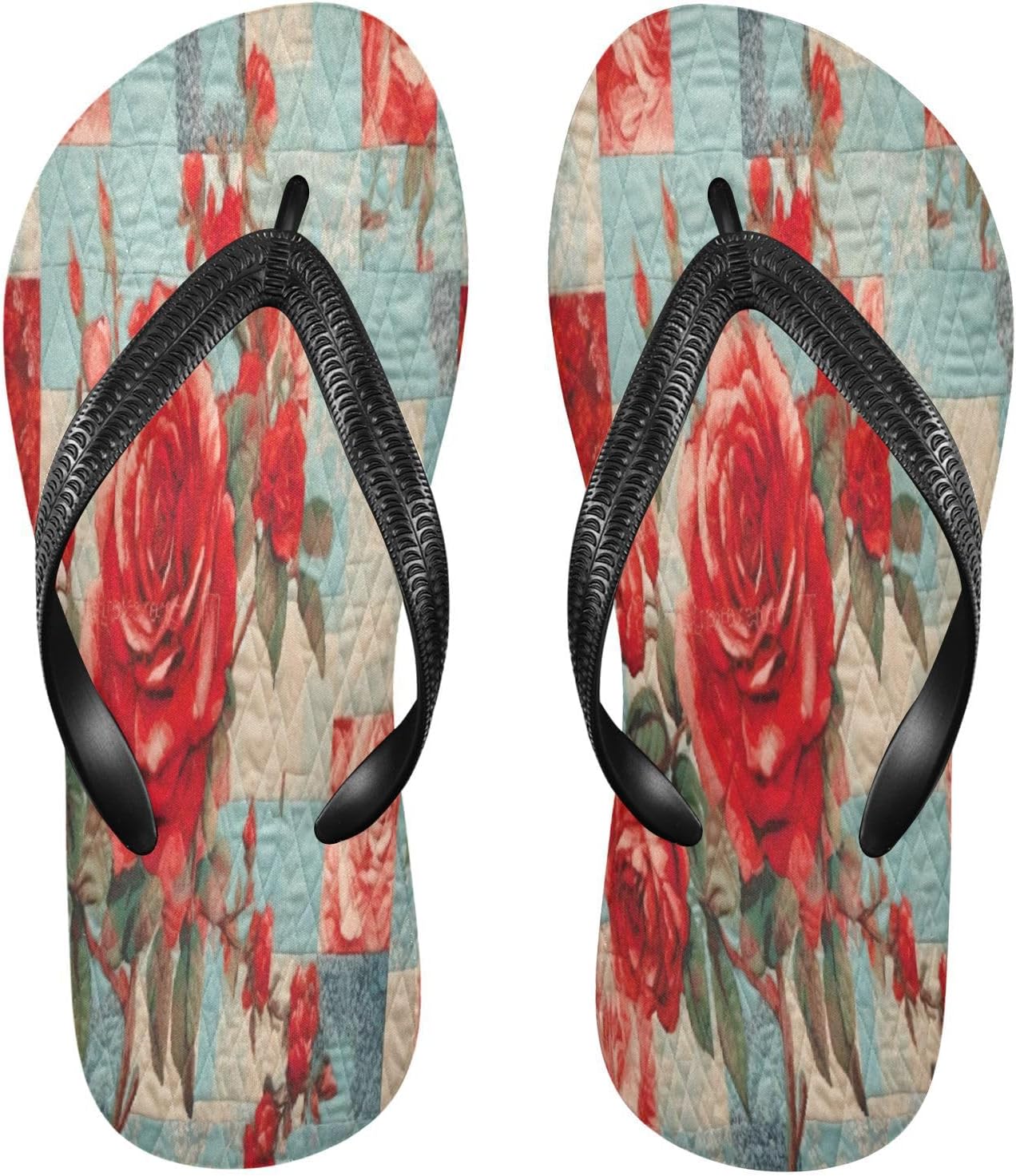 

Вьетнамки с красными зигзагообразными розами, пляжные шлепанцы, резиновые нескользящие летние тапочки для ходьбы для женщин и мужчин Sinestour