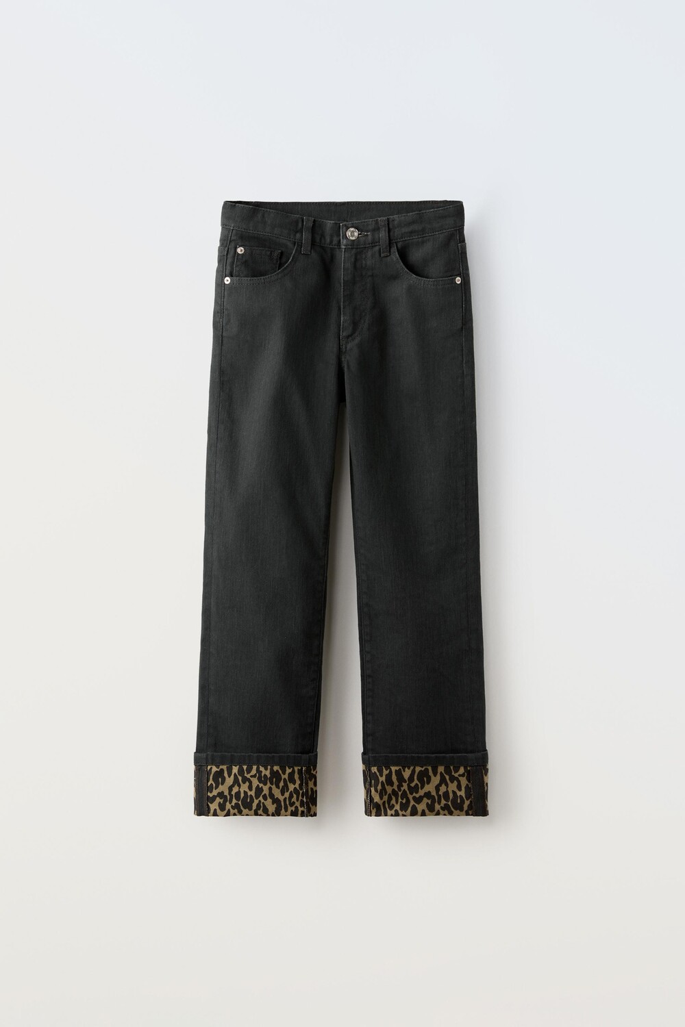 

Прямые джинсы с животным принтом ZARA, черный