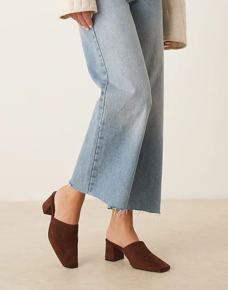 Мюли Selena на среднем каблуке из замши шоколадного цвета от ASOS DESIGN — фото 2