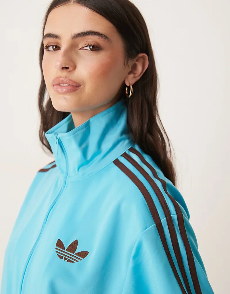 Свободный спортивный топ adidas Originals Firebird в синем и коричневом цветах — фото 2