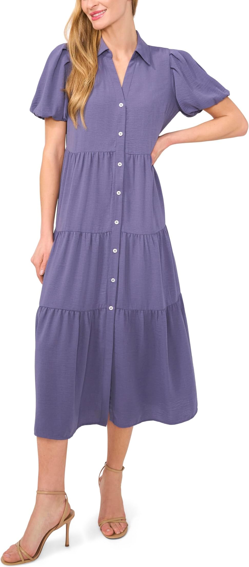

Платье CeCe Short Sleeve Tiered Maxi Shirt Dress, цвет Brisk Blue