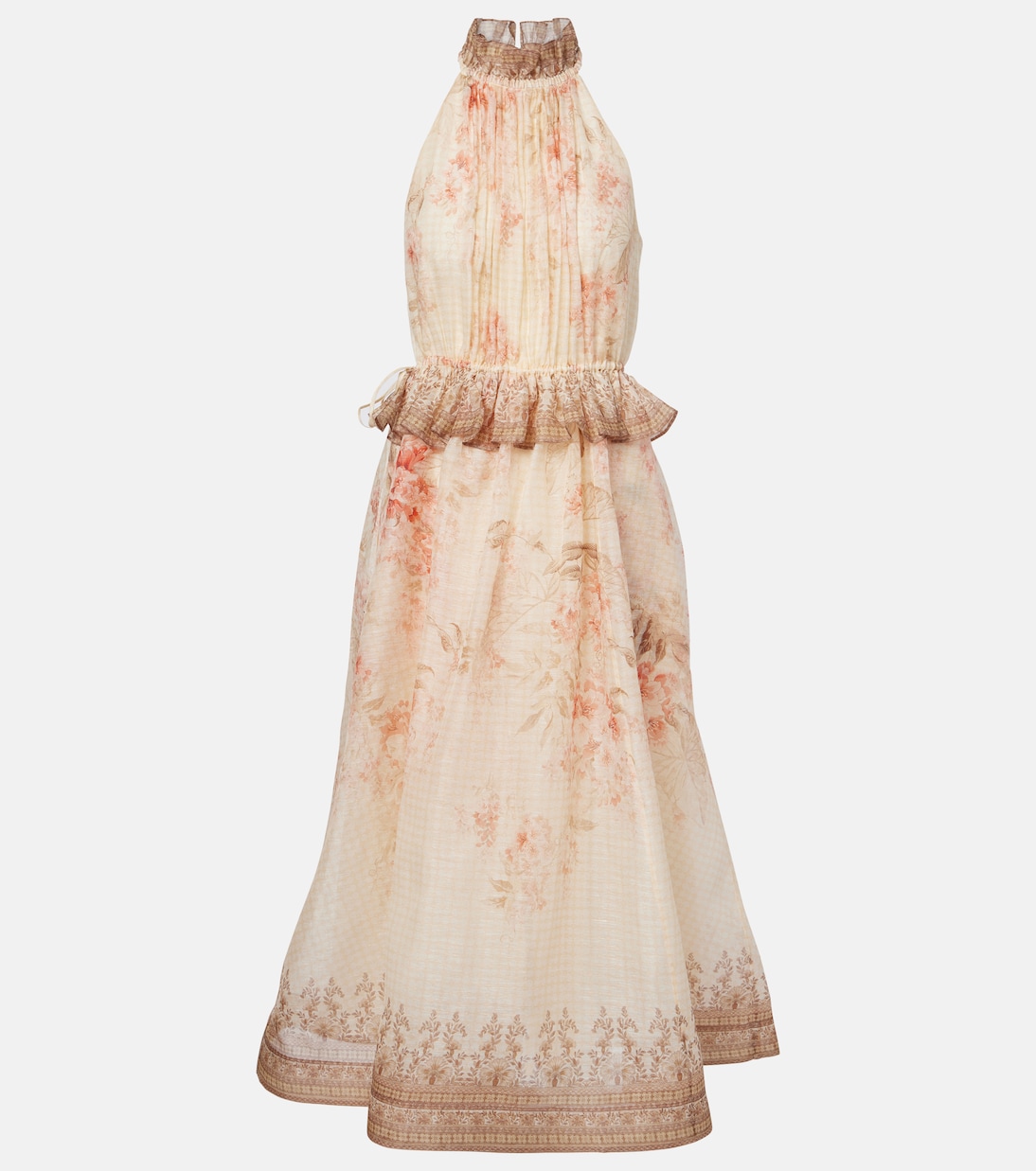 

Платье миди из льна и шелка с цветочным принтом Illuminate Zimmermann, Coral Floral