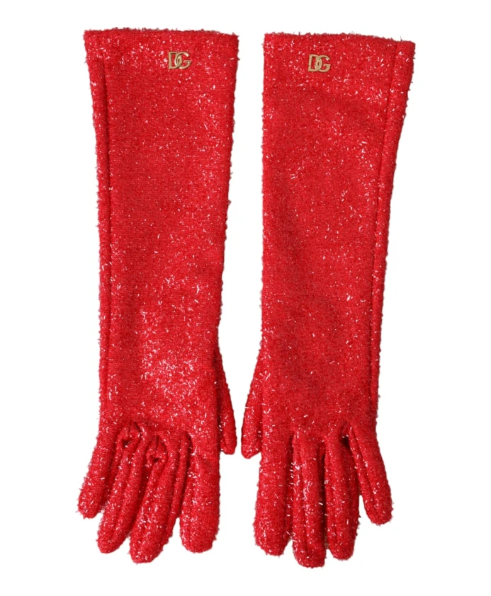 

Модные перчатки длиной до руки с люрексом Dolce & Gabbana, красный