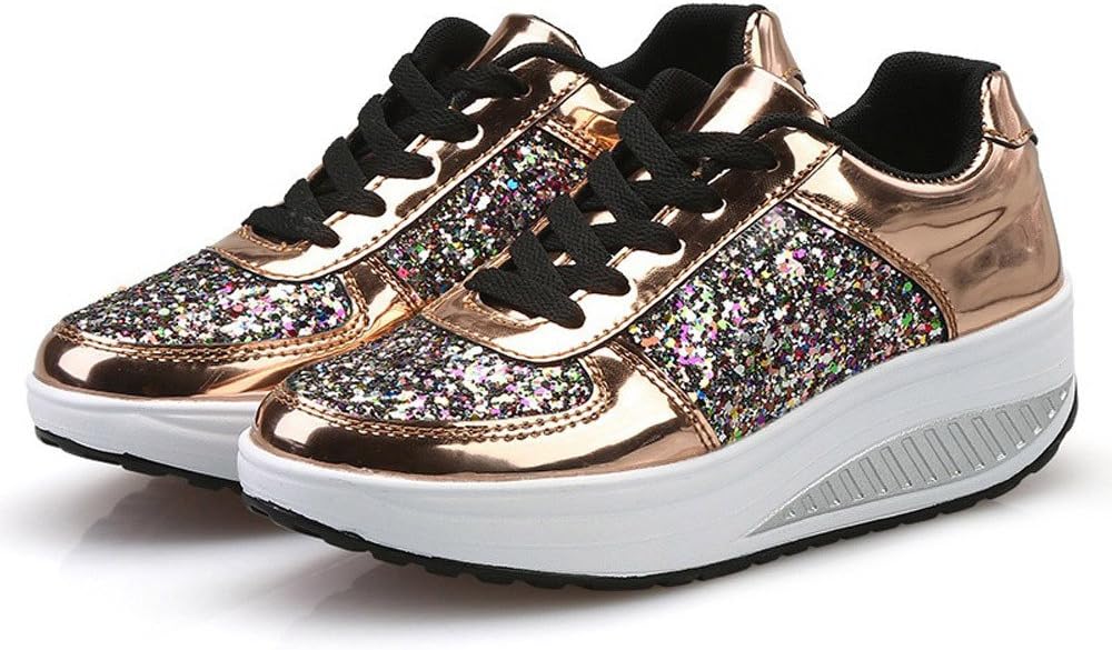 

Женские модные кроссовки Hbeylia с глиттером, пайетками и кожей, модные повседневные с массивной подошвой, золотой