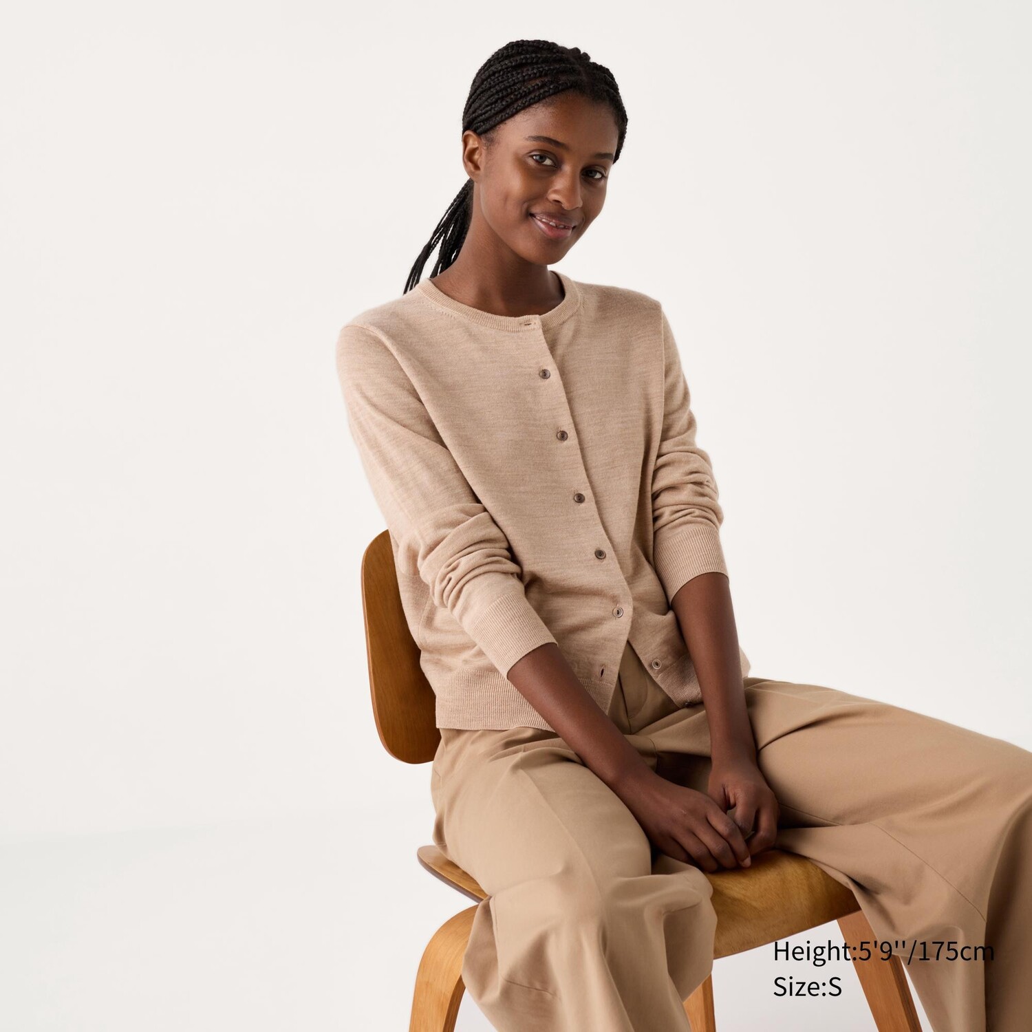 

Кардиган из мериносовой шерсти с круглым вырезом UNIQLO, бежевый
