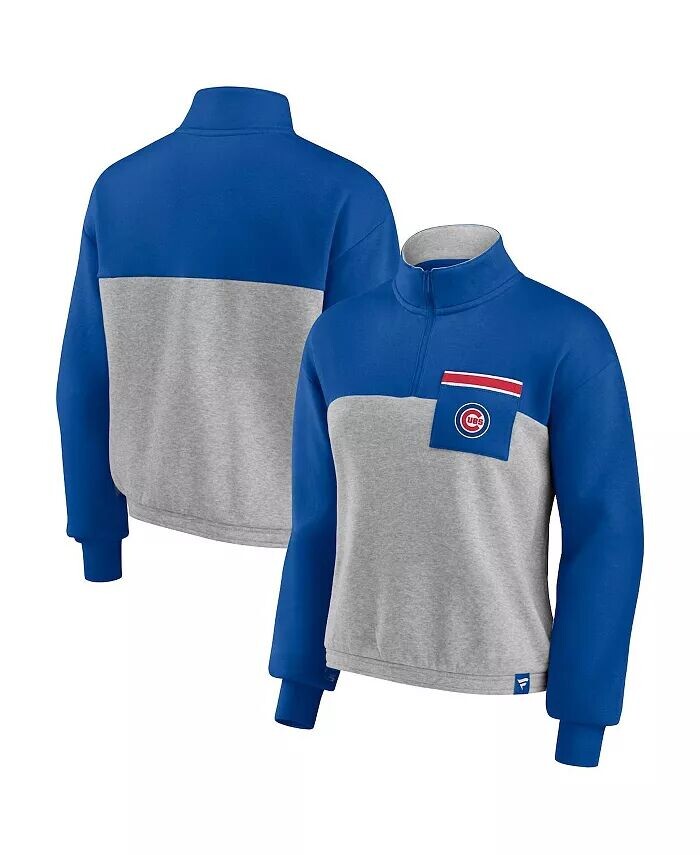 

Женский топ Royal, Heather Gray Chicago Cubs Iconic Cinch Waist с застежкой-молнией на четверть длины Fanatics