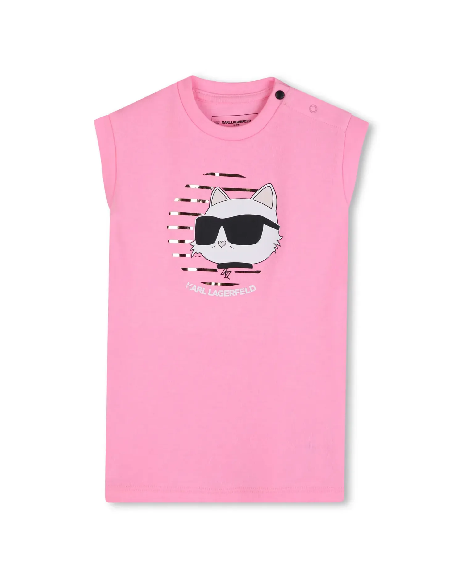 Платье для девочки с коротким рукавом и рисунком спереди из полиэстера Karl Lagerfeld Kids, Natural