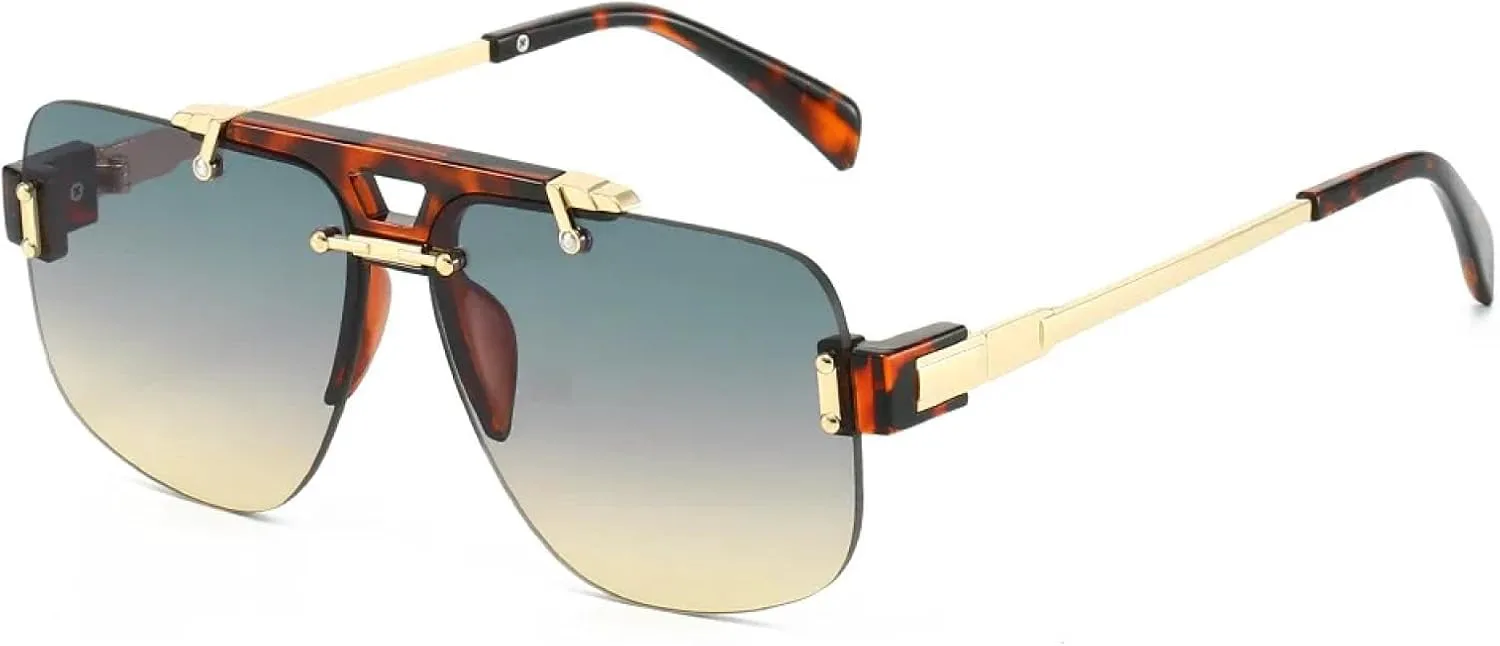 

Классические солнцезащитные очки в полуободковой оправе для женщин и мужчин, винтажные, большие, в стиле панк, металлические, роскошные, популярные TVTBBVV, Green Tea