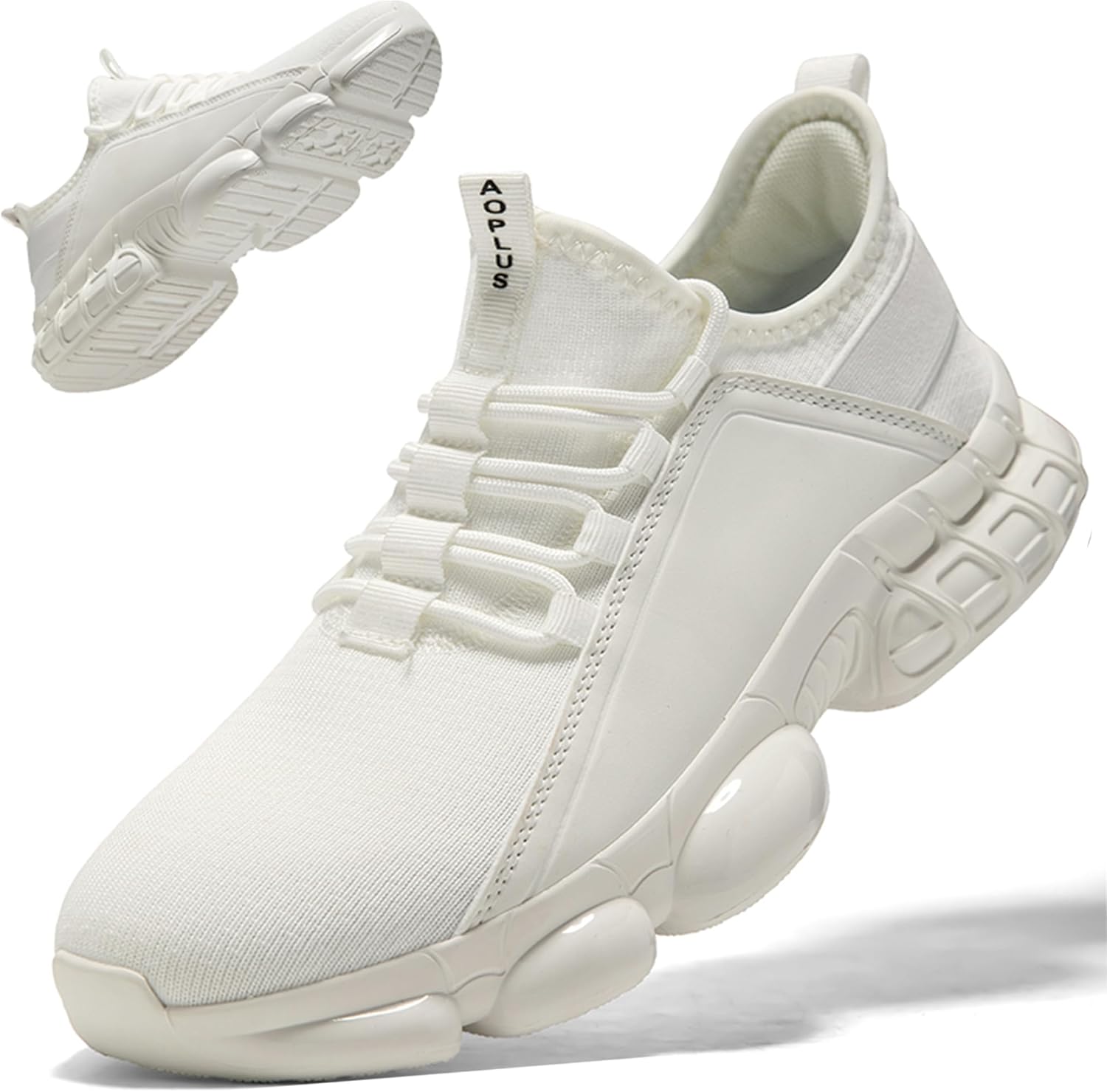 

Мужские кроссовки для ходьбы, мужские сникерсы, дышащий сетчатый верх, поддерживающая подошва, стабильность пятки, модные кроссовки Aoplus, белый