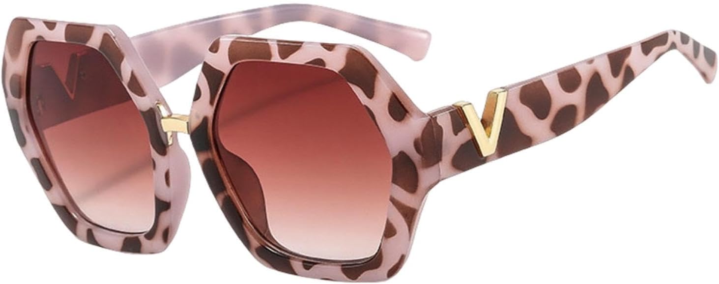 

Женские солнцезащитные очки большого размера Polygon, модные цветные линзы с градиентным покрытием, защита от УФ-излучения UV400 (розовый цветочный чай) HHZZYVY, Pink Flower Tea