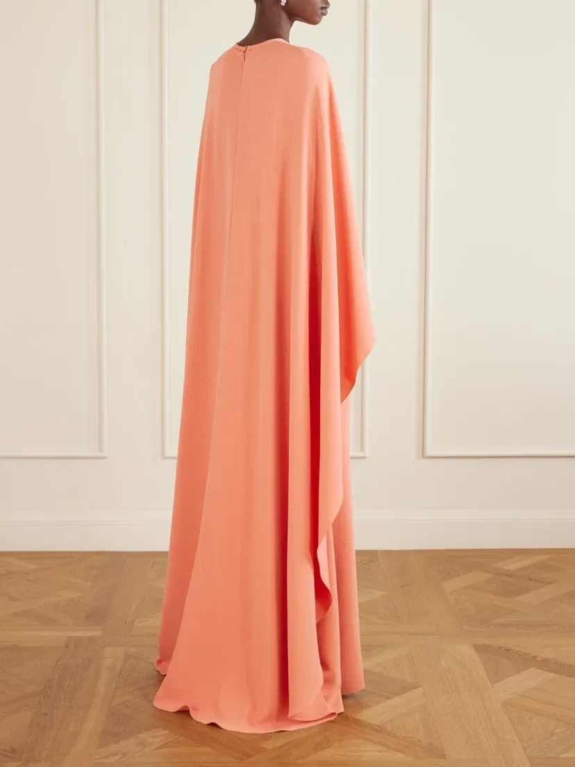 Крепдешиновое платье с аппликацией и эффектом накидки Elie Saab, розовый — фото 3