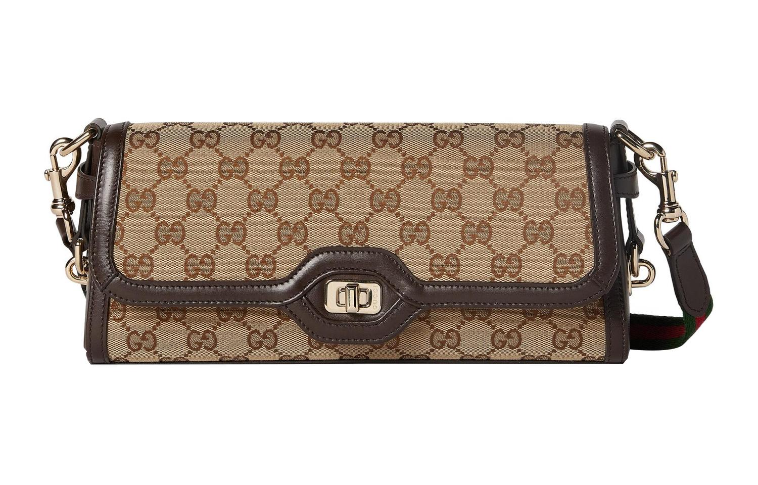 

GUCCI Кожаная сумка через плечо с канвасом женская бежевая и черная