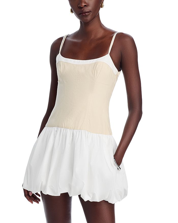 

Платье мини с пузырьковым подолом Fifi Bubble Hem из поплина SIMKHAI, коричневый/бежевый
