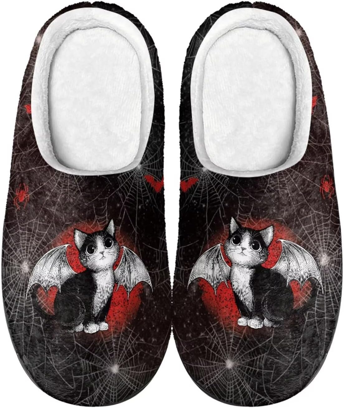

Домашние тапочки COEQINE для женщин, зимние уютные домашние тапочки, смешные и теплые, размер 35-47, Cute Goth Cat Bat