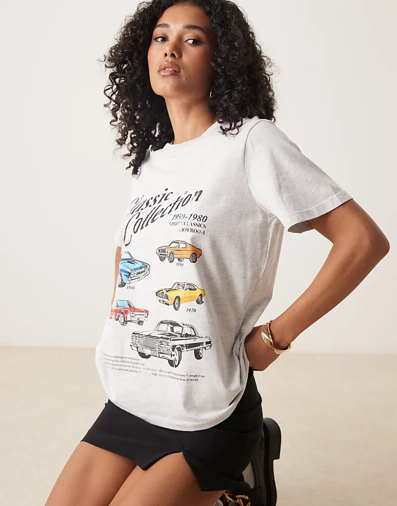 

Футболка ASOS DESIGN классического кроя с принтом классического автомобиля в меланжевом цвете