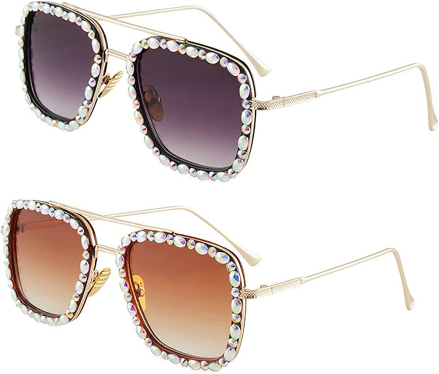 

Солнцезащитные очки Helena Retro Square для женщин, оправа со стразами и блестящими кристаллами, защита от УФ-излучения UV400, блестящие солнцезащитные очки, Black+tea