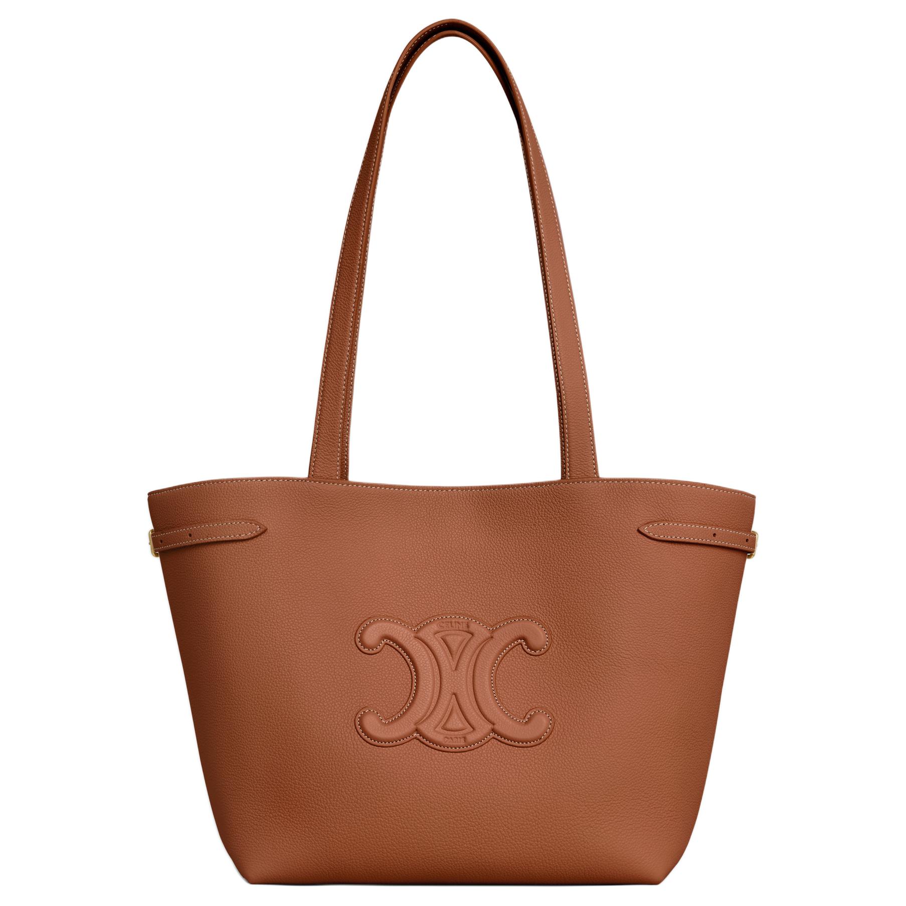 

Мелкая зернистая телячья кожа Маленькая сумка-тоут Темно-коричневая CELINE