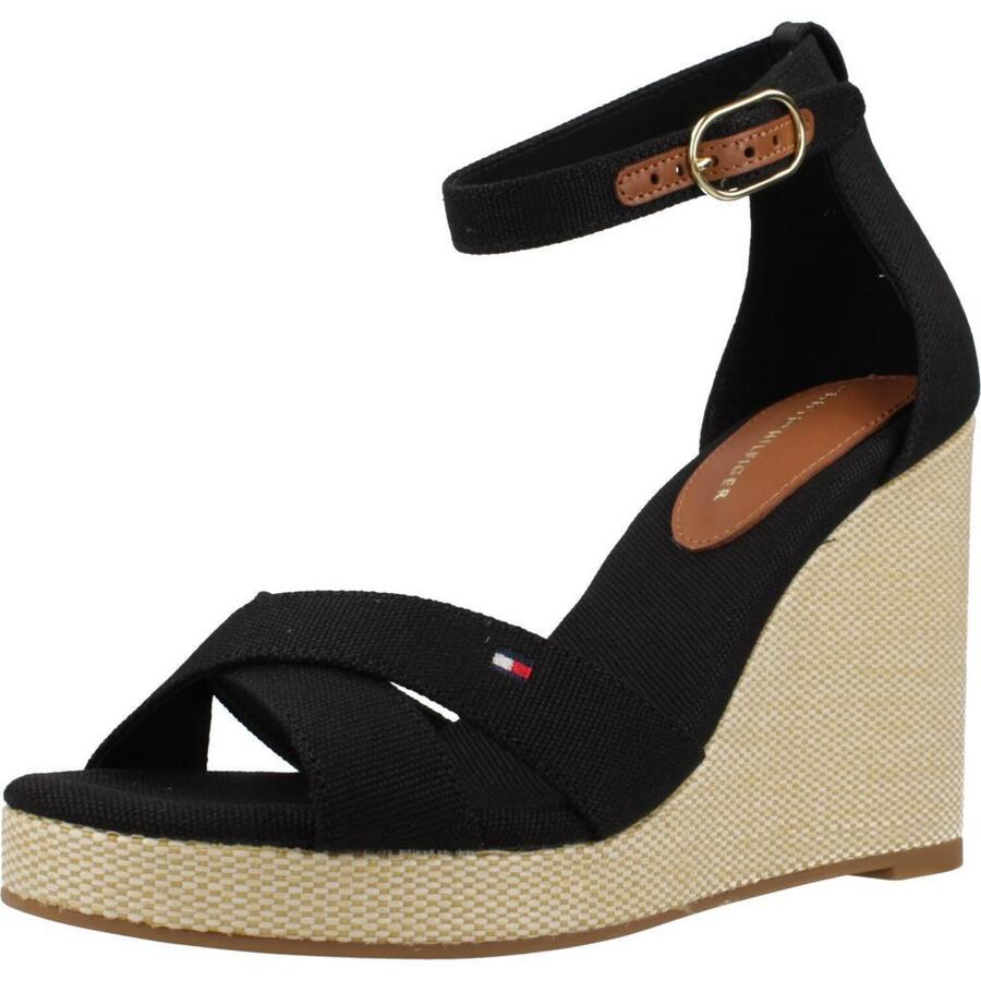 Сандалии Tommy Hilfiger, модель Flag High Wedge Espad Cr, цвет чёрный