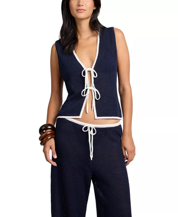 

Теплый льняной топ с завязками спереди Onia, синий