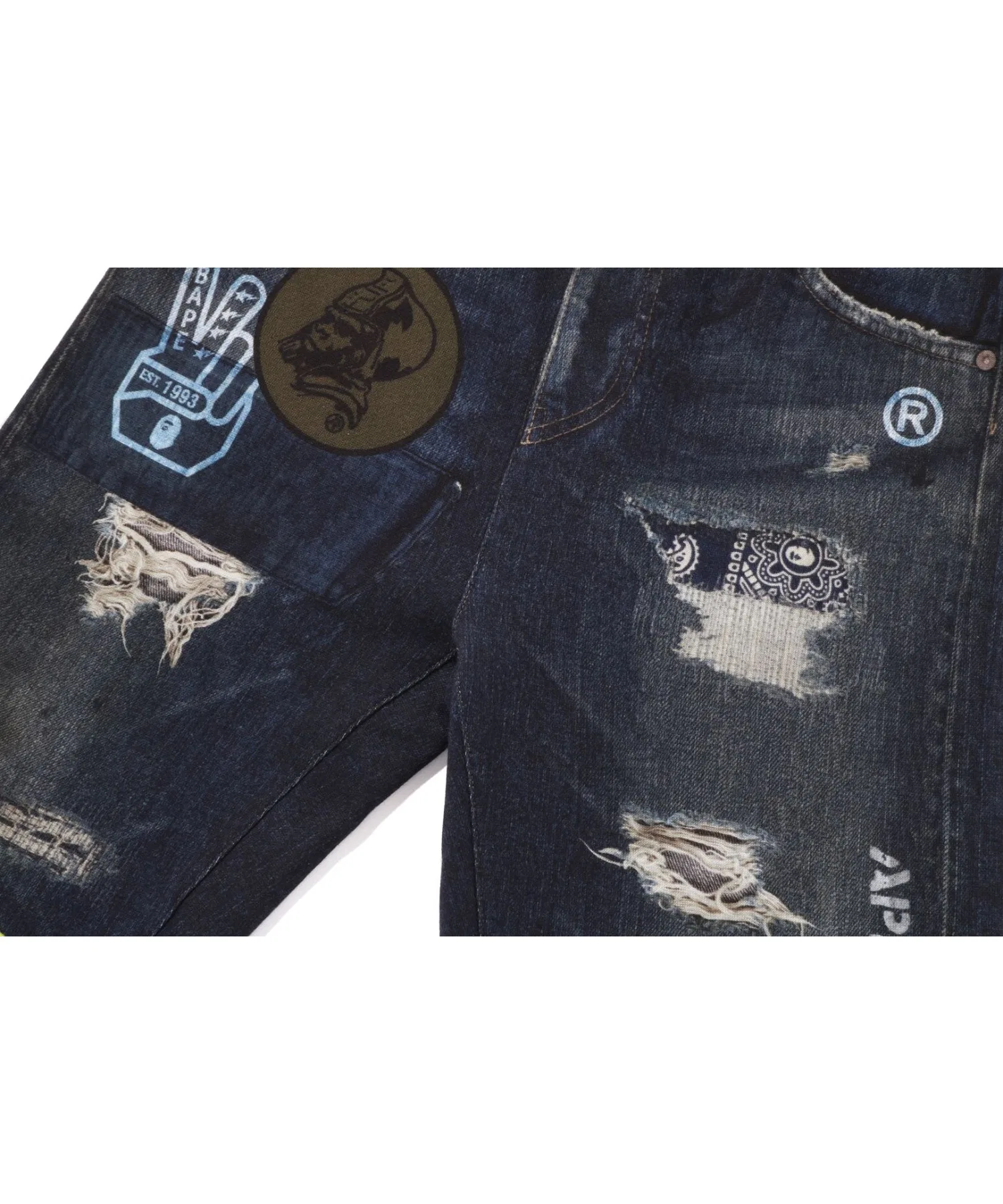 Спортивные штаны BAPE с эмблемой и джинсовым принтом — фото 3