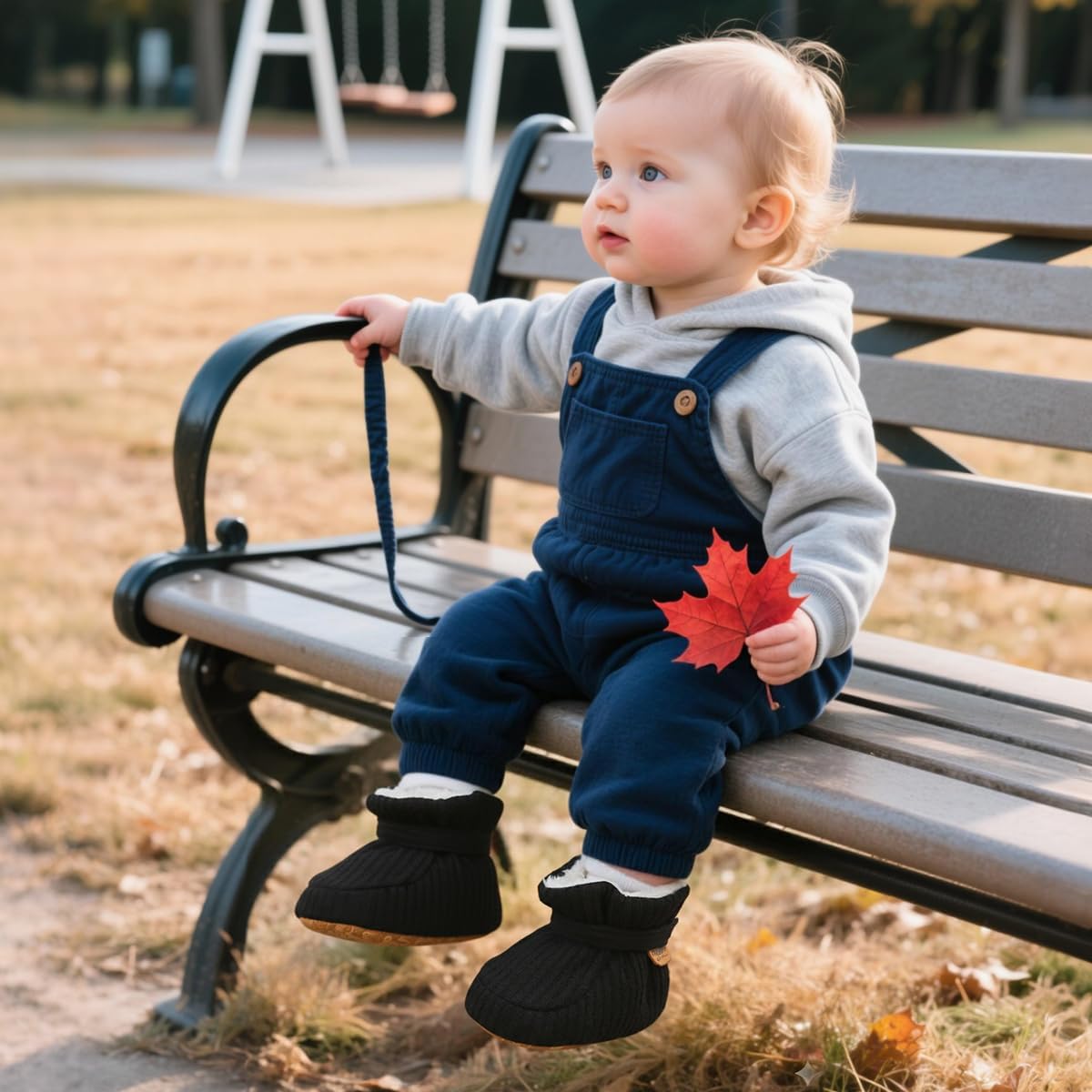 HsdsBebe Детские ботиночки на щиколотку для мальчиков и девочек, флисовые пинетки с противоскользящей резиновой подошвой, кроссовки для малышей, обувь для новорожденных для ходьбы и сна, B2081/Black — фото 2