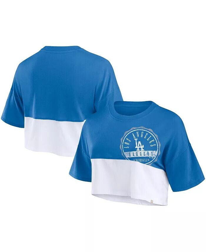

Женская королевская/белая футболка Los Angeles Dodgers Color Split с укороченным кроем Fanatics