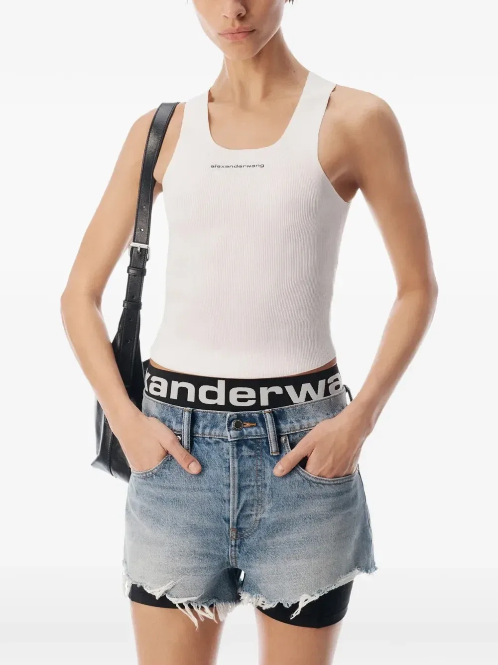 Многослойные шорты с рваным краем Alexander Wang, синий — фото 3