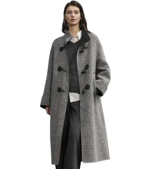 

ELLE Пальто женское светло-серое со стойкой утолщенное