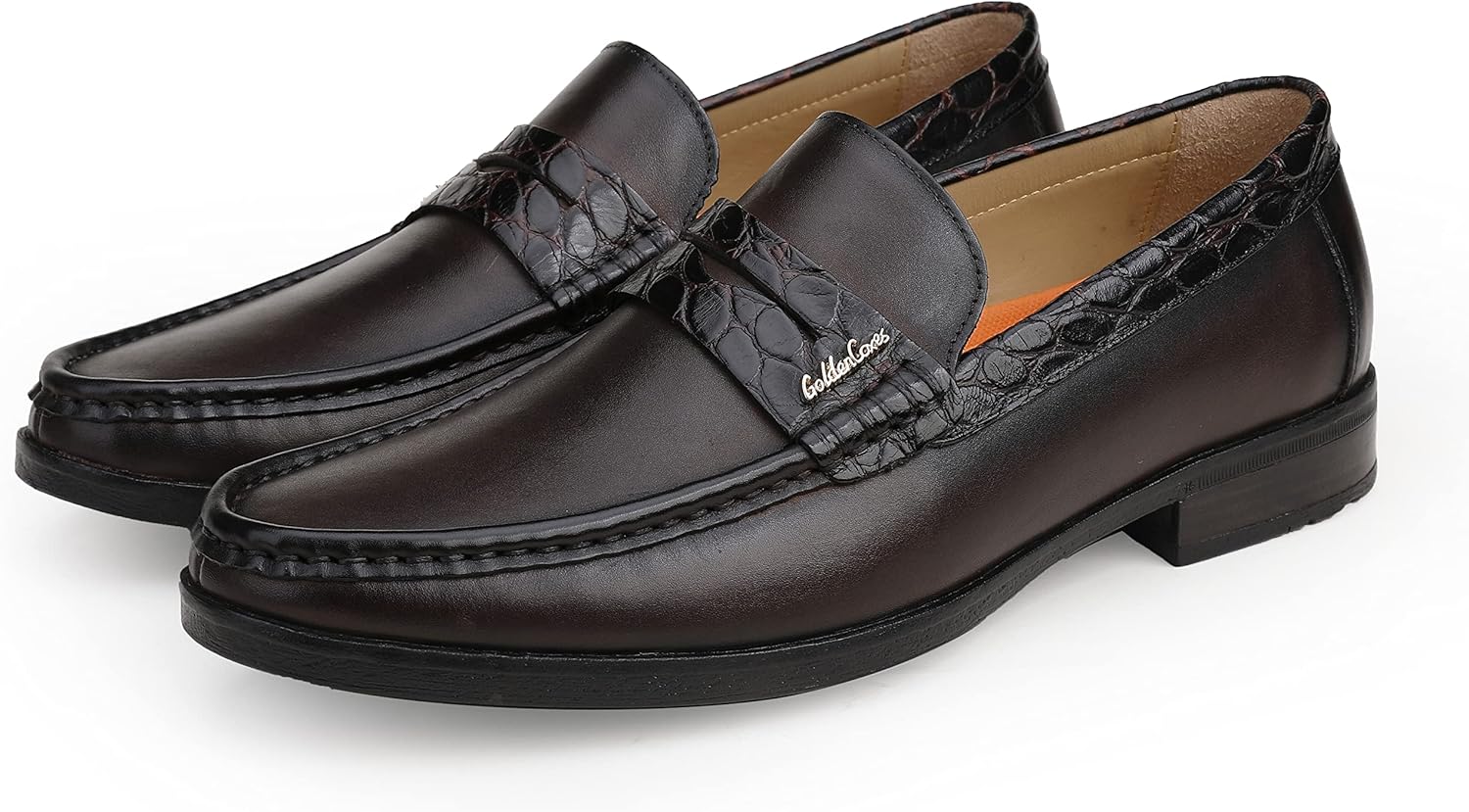 

Мужские лоферы из натуральной кожи с тиснением под крокодила, мягкие слипоны и повседневной носки Golden Coxes Family, коричневый