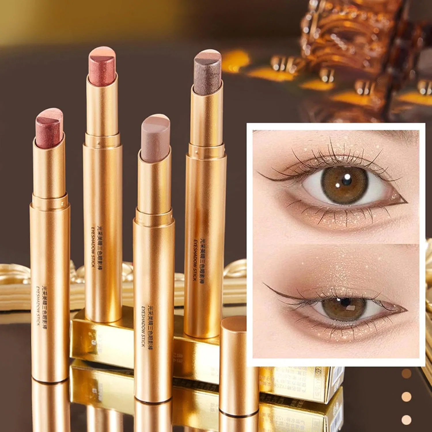 Набор теней для век Gradient Eyeshadow Pencil Cream Stick, 4 шт., водостойкие, мерцающие — фото 3