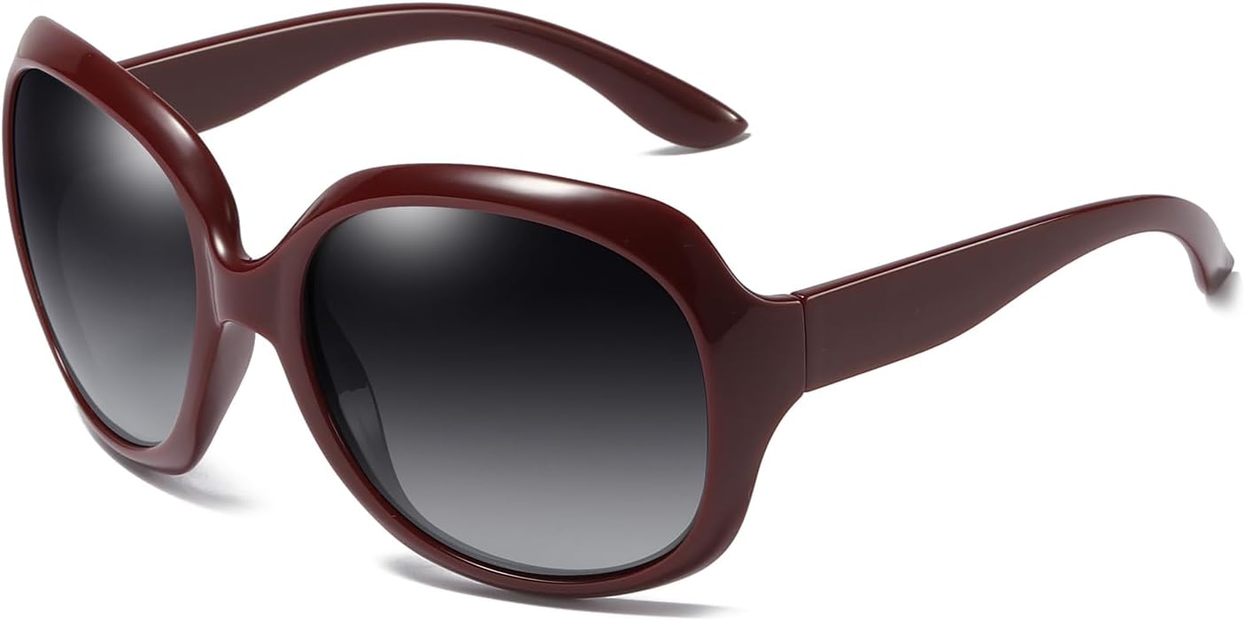 

Женские поляризованные солнцезащитные очки, модные большие круглые солнцезащитные очки с антибликовым покрытием для вождения, милые женские очки в крупной оправе Azoxus, Dark Wine