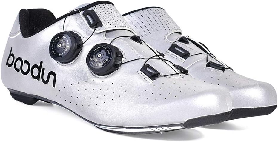 

Мужские шоссейные велосипедные туфли, светоотражающая верхняя часть, уличные повседневные велосипедные туфли с дышащей амортизирующей подошвой и фиксатором педалей, серебристые - 45/UK 10.5/US 11 GrVpM