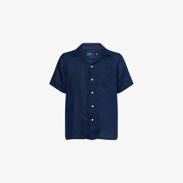 

Короткий льняной рубашка с отложным воротником Polo Ralph Lauren, синий