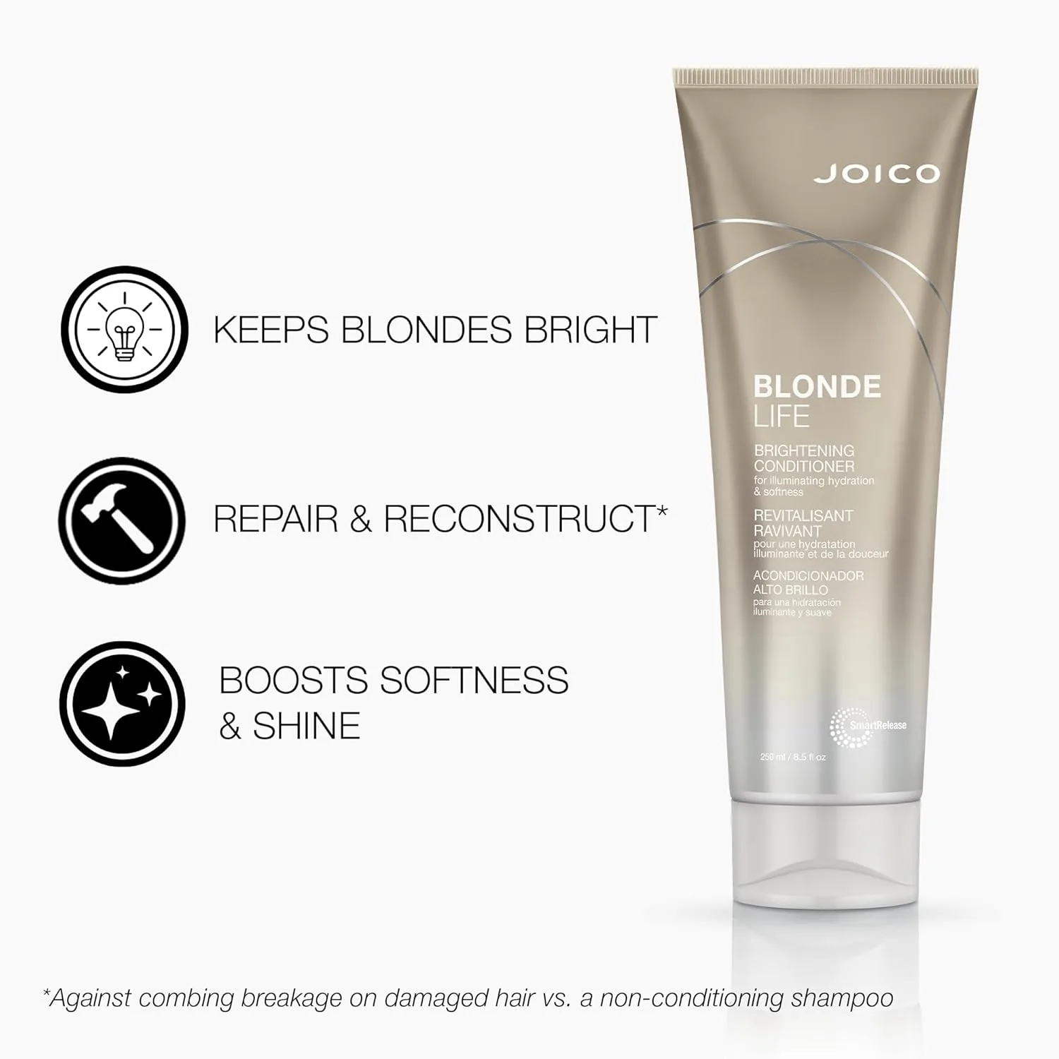 Осветляющий шампунь и кондиционер Joico Blonde Life | Для светлых волос | Придает мягкость и гладкость | Без сульфатов | Обогащен маслом монои и таману 550 мл (1 шт.) — фото 4