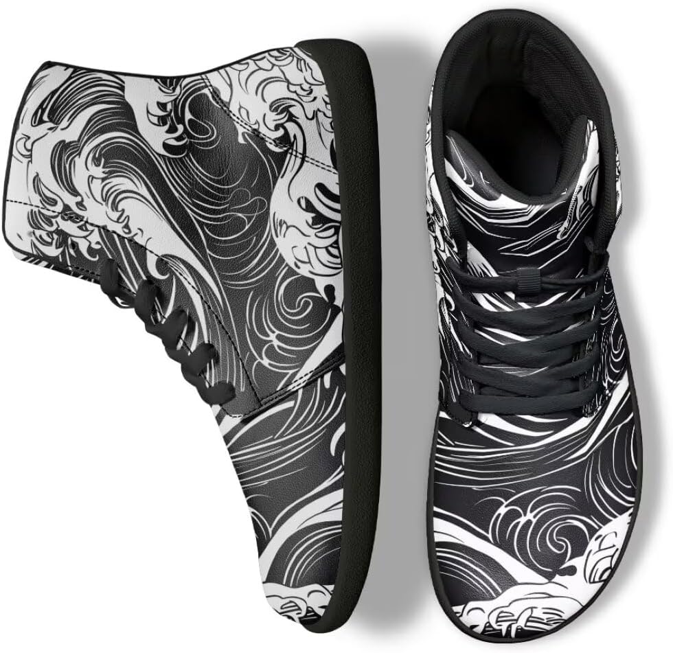 

Мужские кроссовки без каблука, легкие, с широким носком, нескользящие, высокие, с нулевым перепадом высоты подошвы Getelinseng, Sea Wave Pattern