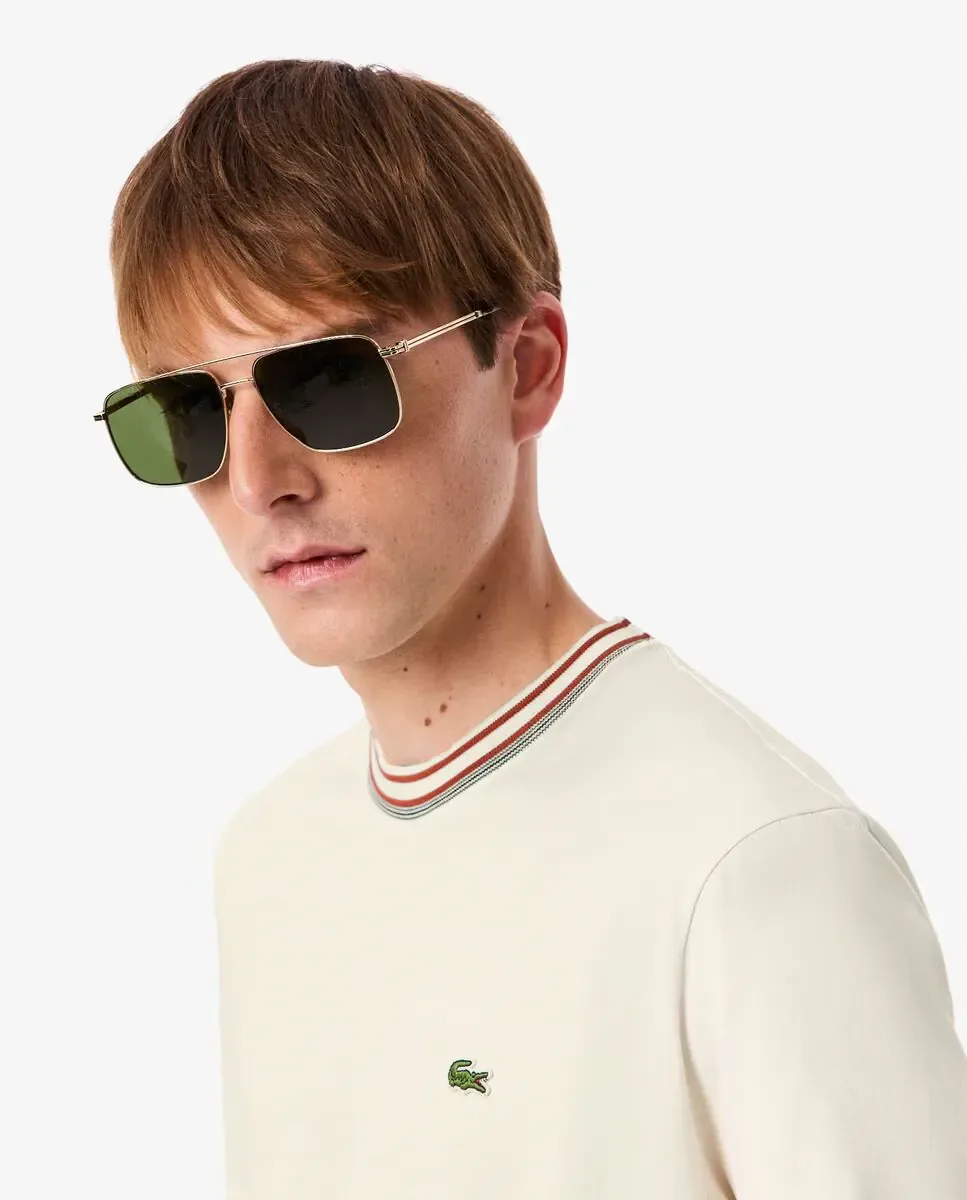 Футболка Lacoste мужская, с полосатым воротником, короткий рукав, белый — фото 3