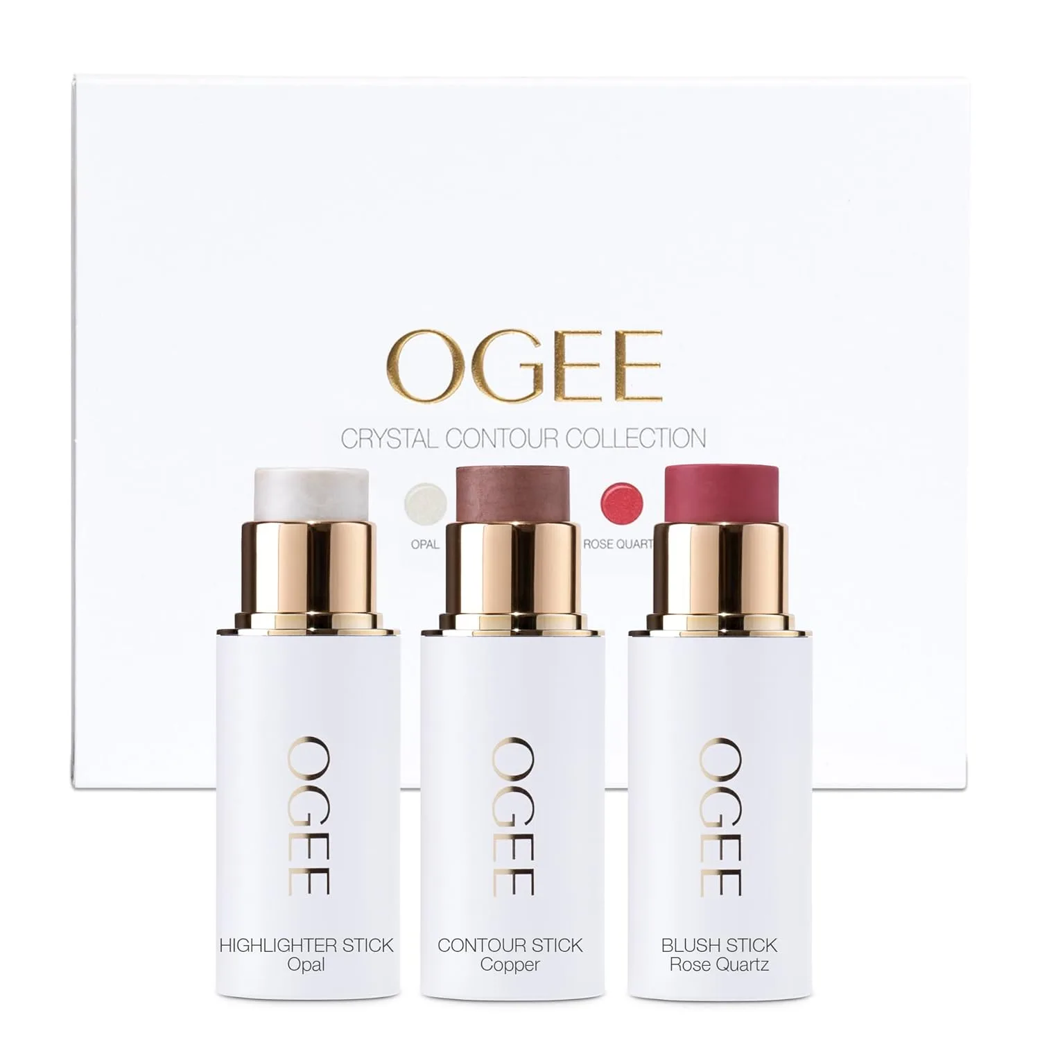 Ogee Face Stick Crystal Collection Trio - набор для контуринга с бронзером, румянами и хайлайтером, TRIO - CRYSTAL CONTOUR COLLECTION - COPPER, ROSE QUARTZ, OPAL