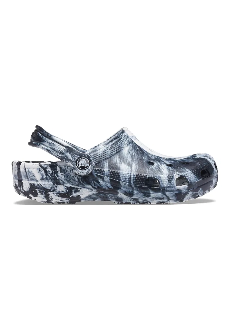 Туфли-сабо, классические мраморные, Crocs, бело-черные
