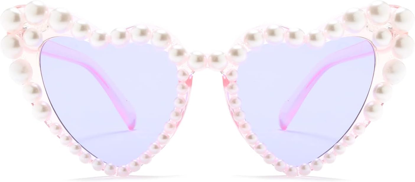 

Солнцезащитные очки Long Keeper Love Pearl для женщин, роскошные винтажные солнцезащитные очки в форме сердца, для вечеринок и фестивалей, «кошачий глаз», с блестками, защита от ультрафиолета UV400, Clear Purple Purple
