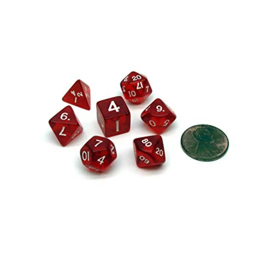 

Мини-набор многогранников — прозрачный красный с белым (7), Dice - Mini (10mm)