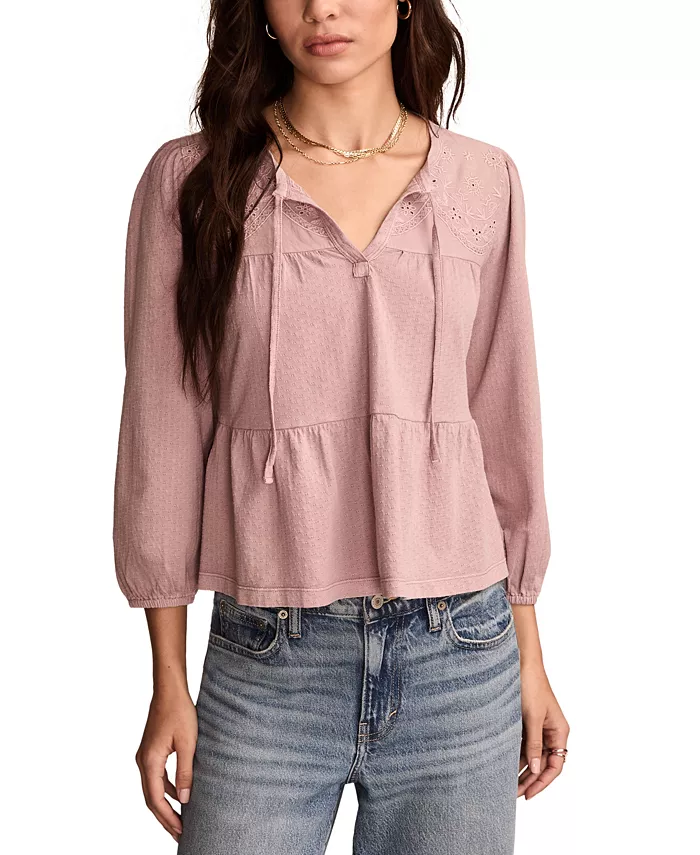 

Женская вышитая крестьянская блуза Lucky Brand, фиолетовый